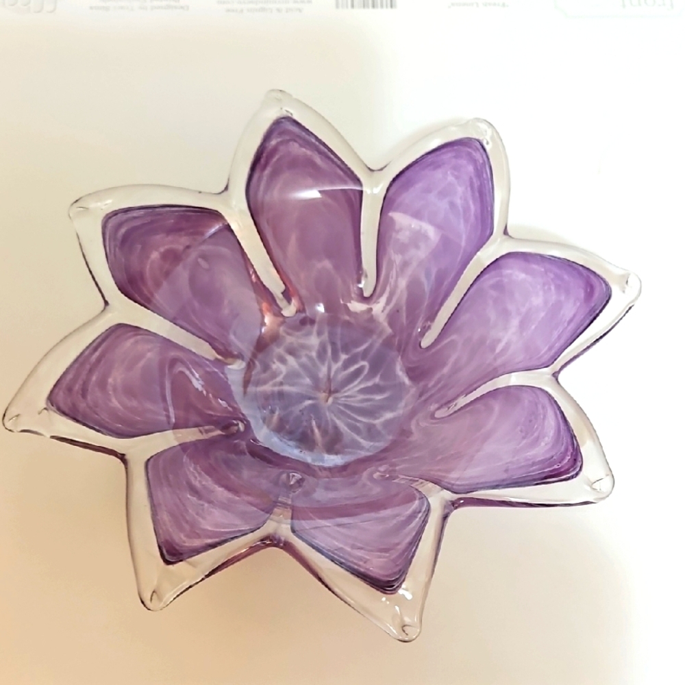 Beautiful Murano Style Purple Swirl Flower Bowl